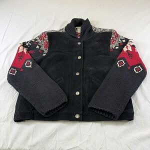 Embrace Bohemian Charm, Artistic Flair Southwest Colorful Suede/cotton Sweater L